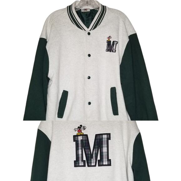 VTG 90s Disney Mickey & Co Jacket Green Gray Varsity Letterman Snap Button Large - Picture 16 of 16